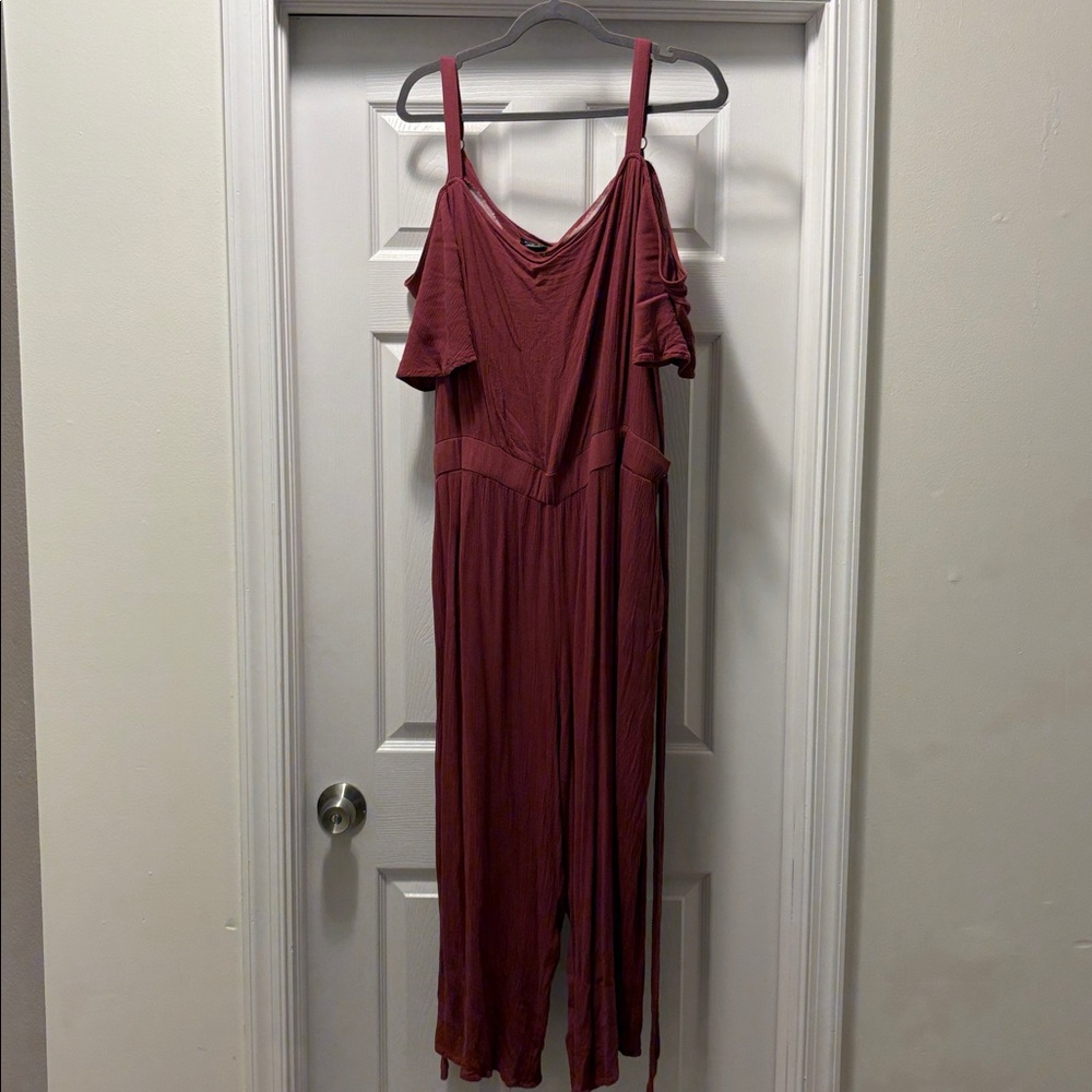 City Chic Burgundy Cold Shoulder cropped jumpsuit